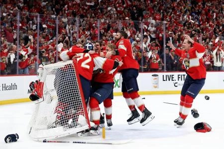 The Florida Panthers celebrate the Stanley Cup.