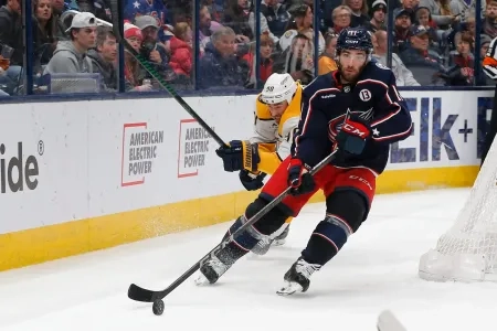 Luke Kunin with the Columbus Blue Jackets.