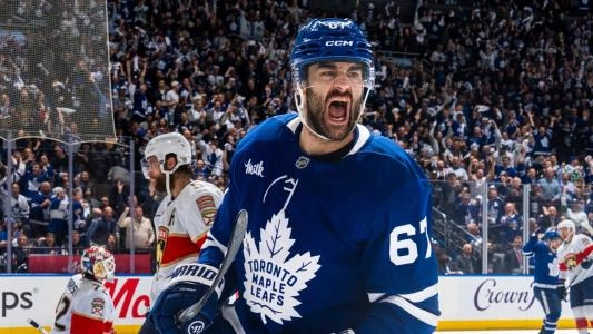 Toronto Maple Leafs' Max Pacioretty celebrates a goal against the Florida Panthers