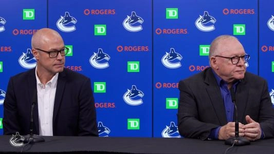 Vancouver Canucks General Manager Patrik Allvin  President of Hockey Operations Jim Rutherford.