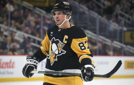 Mar 2, 2025; Pittsburgh, Pennsylvania, USA; Pittsburgh Penguins center Sidney Crosby (87) looks on against the Toronto Maple Leafs during the first period at PPG Paints Arena.