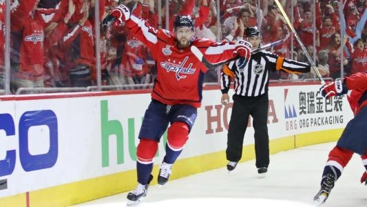 Evgeny Kuznetsov celebrating a goal during the 2018 Stanley Cup Final. Evgeny Kuznetsov celebrating a goal during the 2018 Stanley Cup Final.