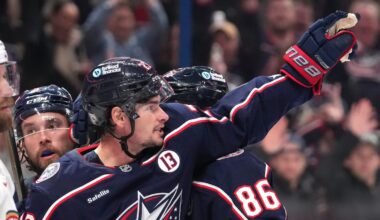 Sean Monahan pointing to Johnny Gaudreau's banner after scoring was beautiful and gut-wrenching