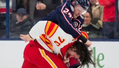 Blue Jackets' Mathieu Olivier fights twice after hit on Joel Hanley