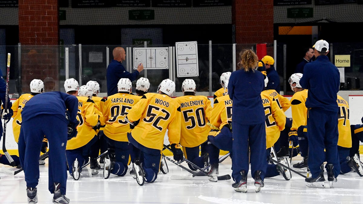 Nick Saban visits Nashville Predators prospects development camp