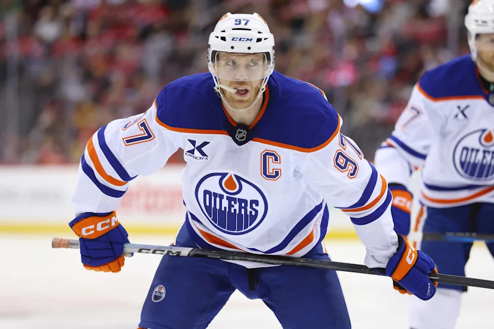 Edmonton Oilers center Connor McDavid (97) during a stoppage of play.Ed Mulholland-Imagn Images