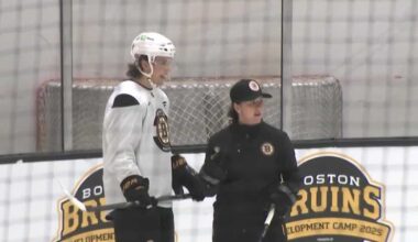 Taylor Wenczkowski helps coach at Boston Bruins development camp