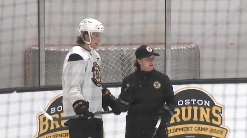 Taylor Wenczkowski helps coach at Boston Bruins development camp