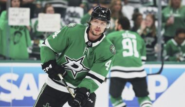 Dallas Stars defenseman Miro Heiskanen warms up before Game 4 of a second-round NHL hockey playoff series against the Winnipeg Jets in Dallas, Tuesday, May 13, 2025. (AP Photo/Gareth Patterson)