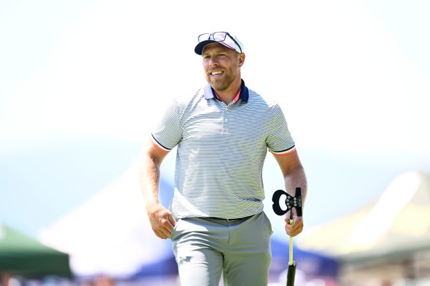 Joe Pavelski reacts after sinking a putt on the 17th green during the second round of the American Century Championship at Edgewood Tahoe Golf Course on July 12, 2025 in Stateline, Nevada. (Photo by Eakin Howard/Getty Images)
