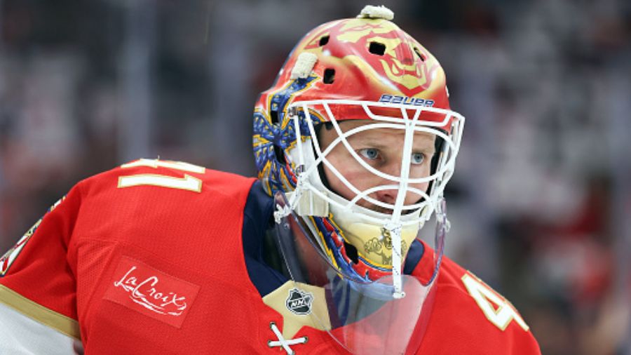 Vitek Vanecek #41 of the Florida Panthers Utah Mammoth...