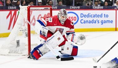 Michael Hrabal #30 of Team Czechia Utah Mammoth...