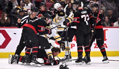 Bruins give up 2 late goals, fall from playoff position with shootout loss