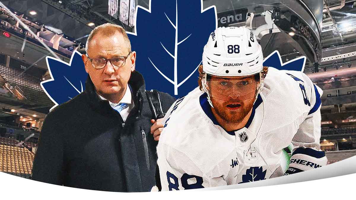 Toronto Maple Leafs center Auston Matthews (34) looks on after scoring against the Florida Panthers during the third period in game six of the second round of the 2025 Stanley Cup Playoffs at Amerant Bank Arena