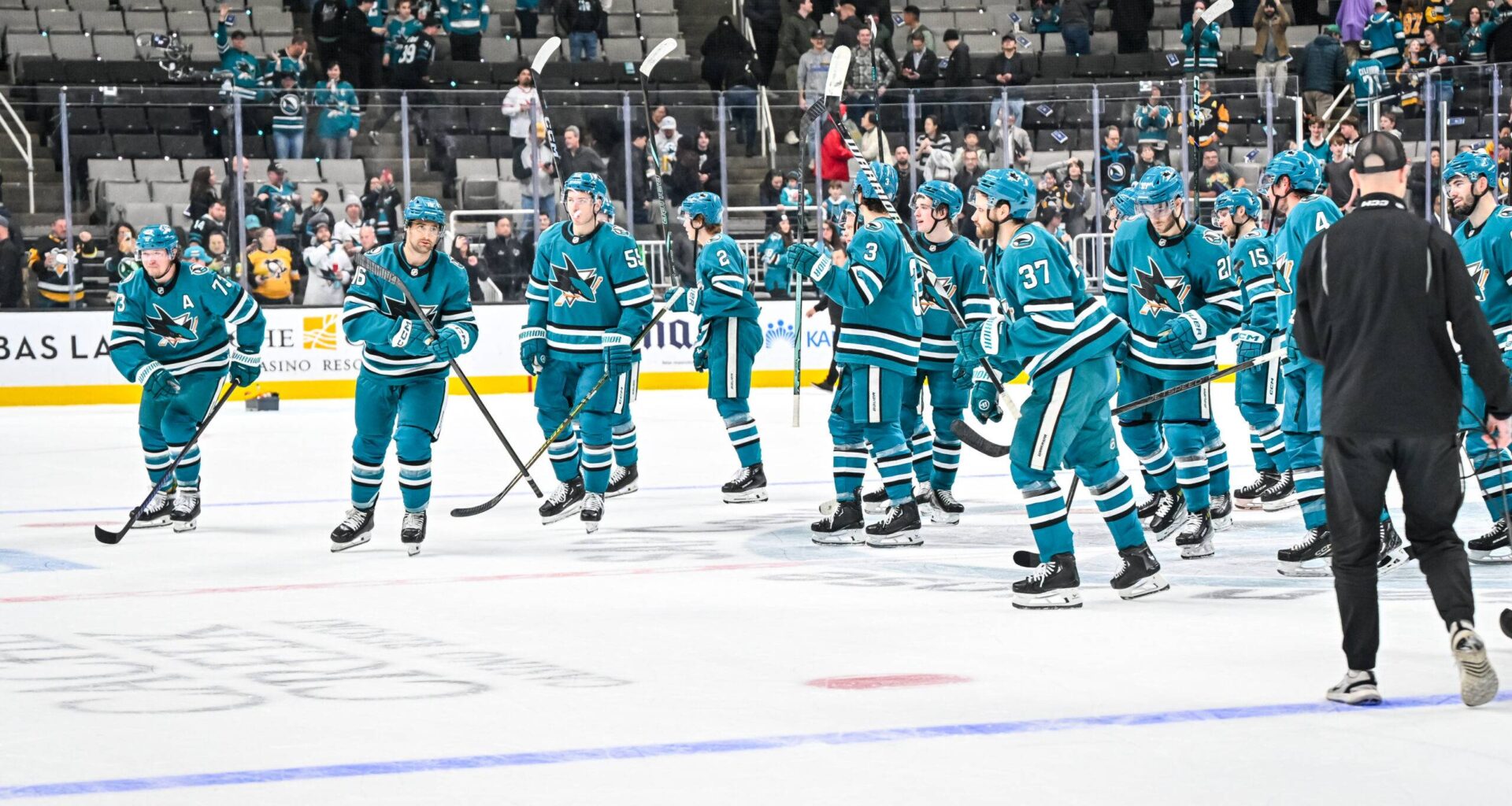 San Jose Sharks celebrate a victory.