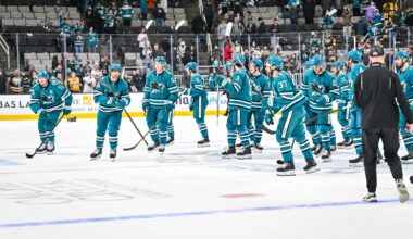 San Jose Sharks celebrate a victory.