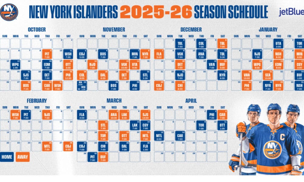 Islanders Release 2025-26 Schedule; Long Road Trips a Big Key