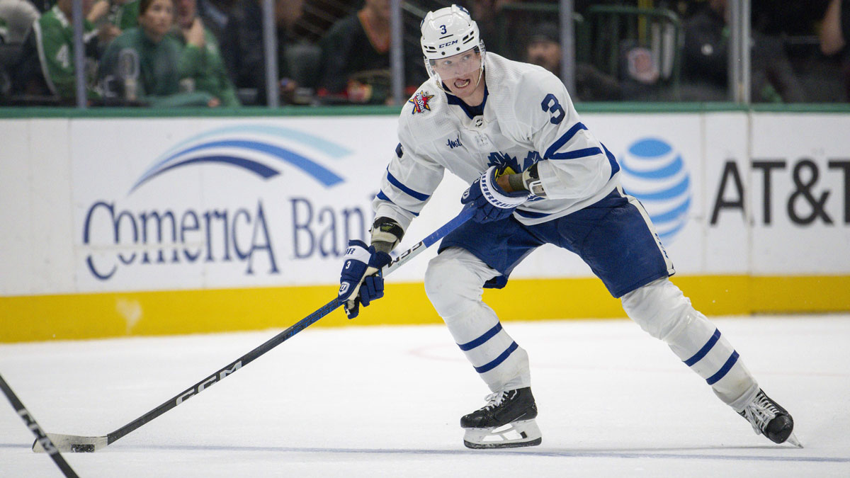 Toronto Maple Leafs defenseman John Klingberg (3) in action during the game between the Dallas Stars and the Toronto Maple Leafs at the American Airlines Center.