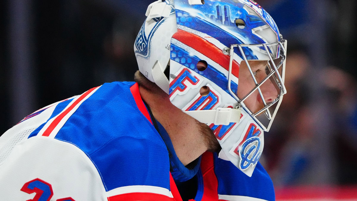New York Rangers goaltender Jonathan Quick (32) before the game against the against the Colorado Avalanche at Ball Arena.