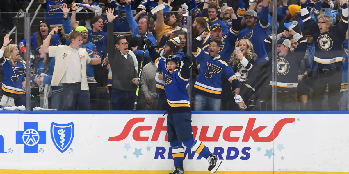 Jordan Kyrou skating for the St. Louis Blues
