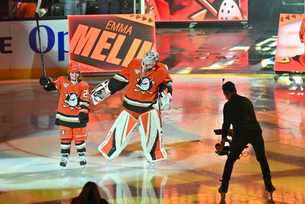 The 21st Duck, Emma Melin, skates on to the ice...