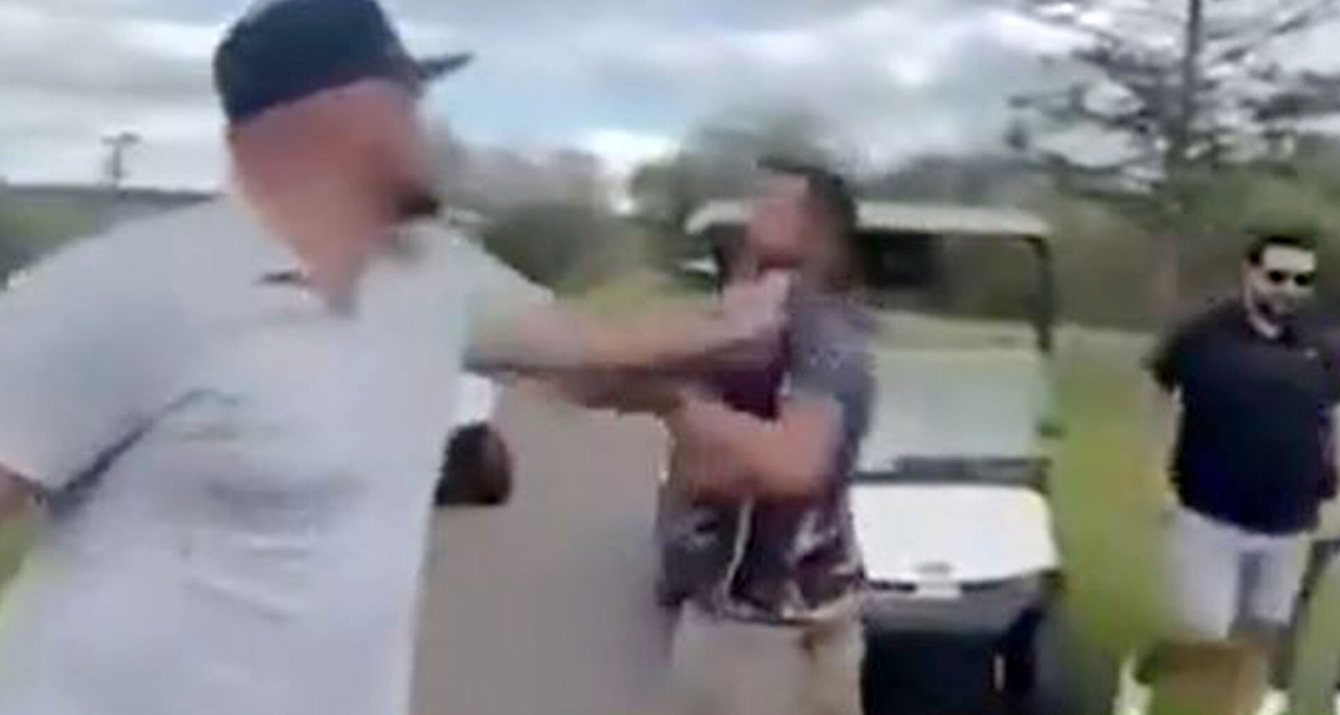 Moment fight breaks out at golf course 'involving ex-NHL player' as man is thrown into POND in wild brawl