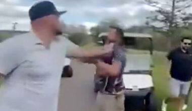 Moment fight breaks out at golf course 'involving ex-NHL player' as man is thrown into POND in wild brawl