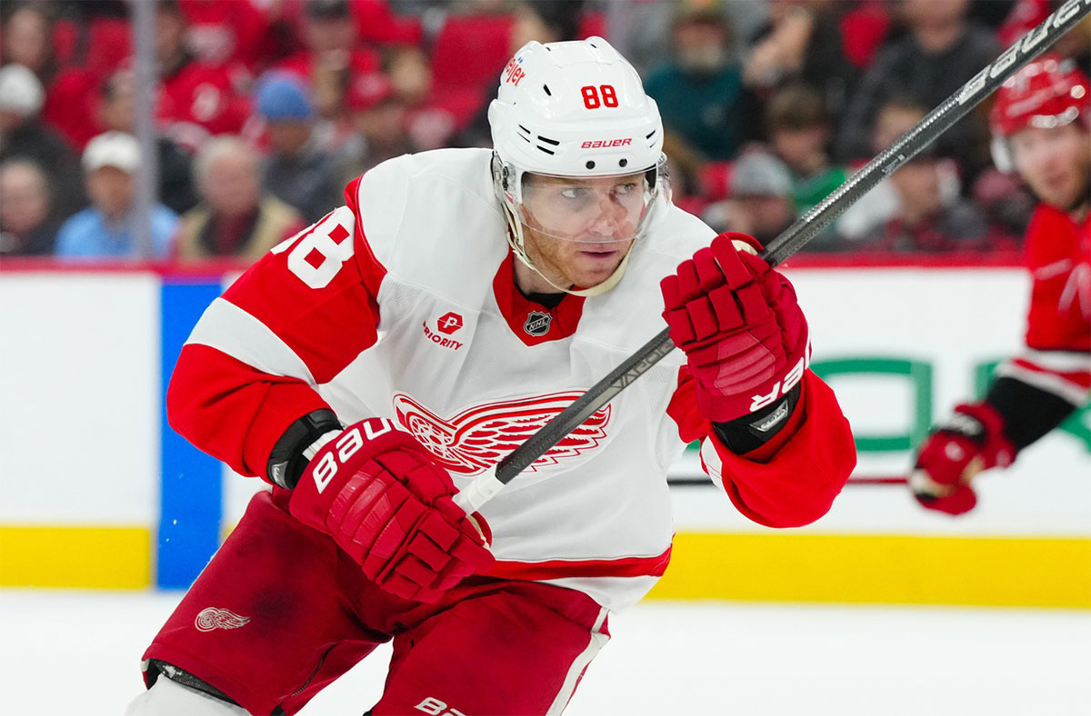 Detroit Red Wings right wing Patrick Kane (88) skates against the Carolina Hurricanes during the second period at Lenovo Center.