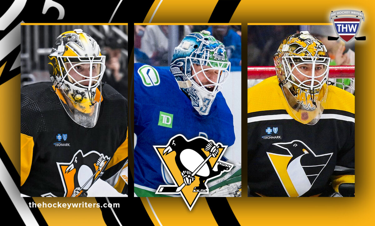 Pittsburgh Penguins Goalies Tristan Jarry, Joel Blomqvist, and Arturs Silovs