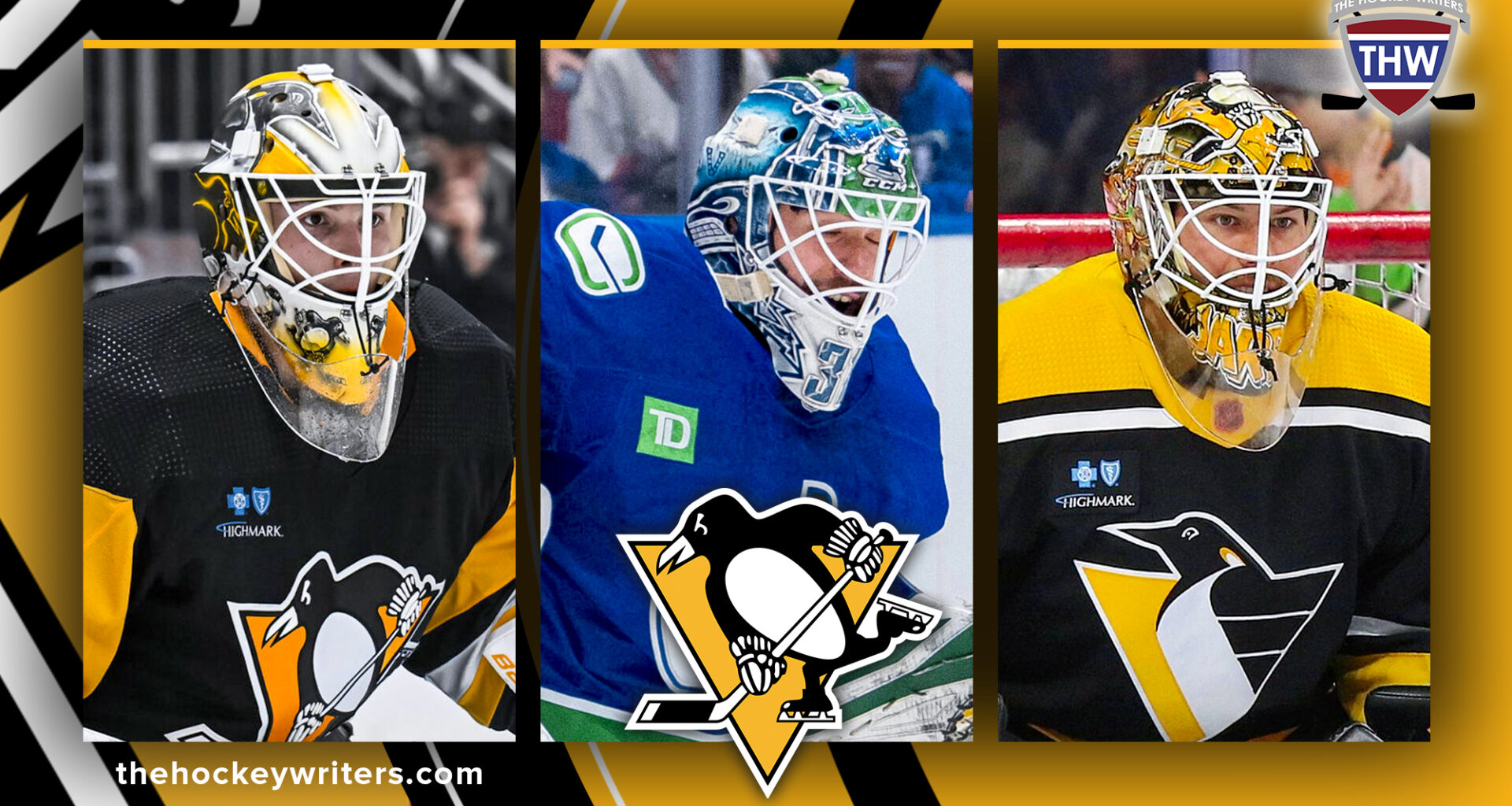Pittsburgh Penguins Goalies Tristan Jarry, Joel Blomqvist, and Arturs Silovs
