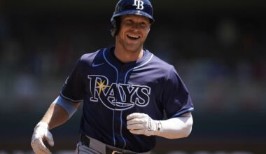 Tampa Bay Rays' Taylor Walls runs the bases after hitting a solo home run during the third inning of a baseball game against the Minnesota Twins, Sunday, July 6, 2025, in Minneapolis. (AP Photo/Abbie Parr)
