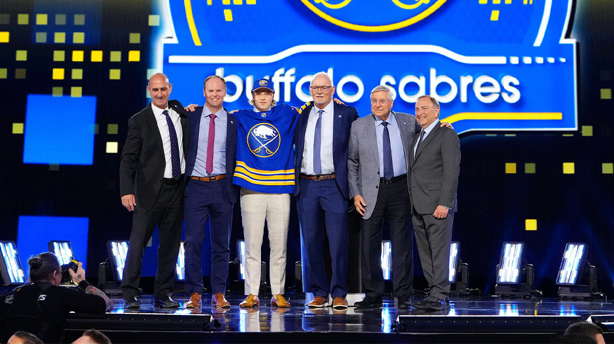 Konsta Helenius is selected by the Buffalo Sabres with the 14th overall pick in the first round of the 2024 NHL Draft at The Sphere.