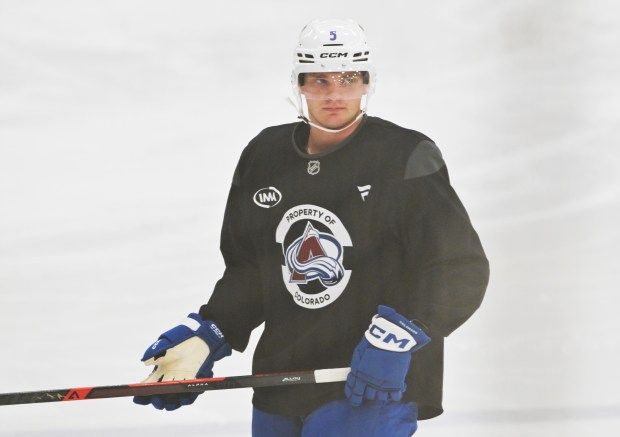 Tory Pitner (2) skates in a drill during the Colorado Avalanche's on-ice Development Camp at Family Sports Center in Dove Valley, Colorado, on July 2, 2025. (Photo by RJ Sangosti/The Denver Post)