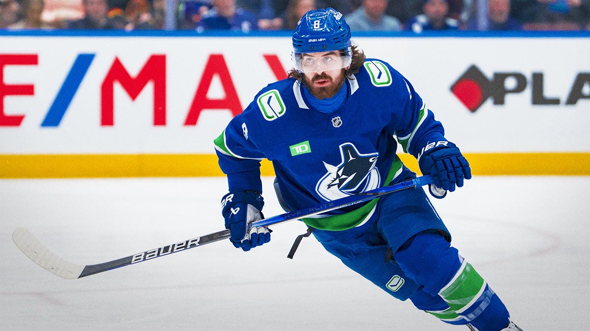 Vancouver Canucks forward Conor Garland (8) skates against the Minnesota Wild in the second period at Rogers Arena. 
