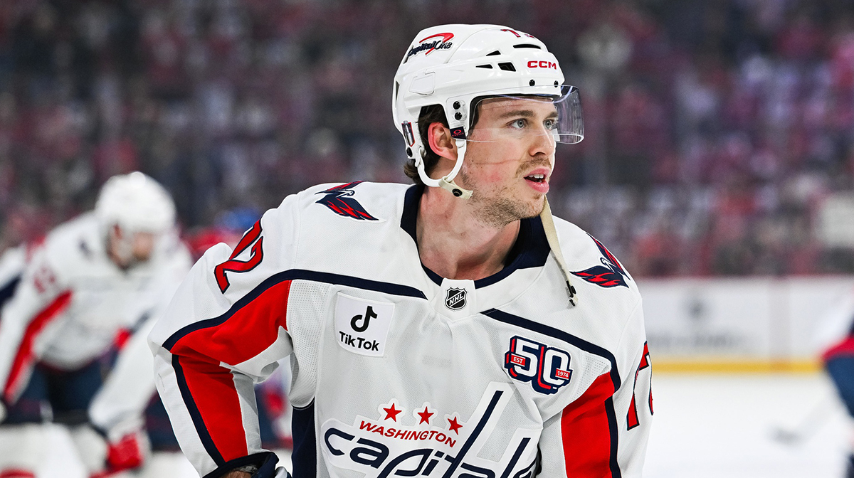 Washington Capitals left wing Anthony Beauvillier (72) looks on during warm-up before the game against the Montreal Canadiens in game four of the first round of the 2025 Stanley Cup Playoffs at Bell Centre.