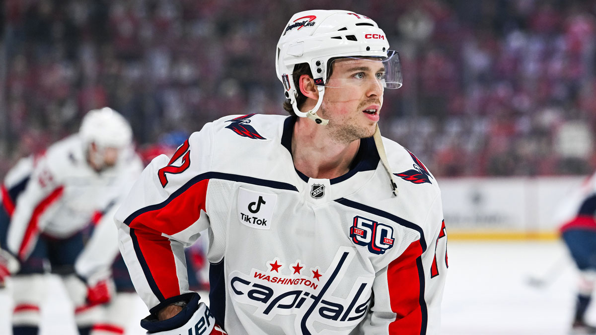 Washington Capitals left wing Anthony Beauvillier (72) looks on during warm-up before the game against the Montreal Canadiens in game four of the first round of the 2025 Stanley Cup Playoffs at Bell Centre.
