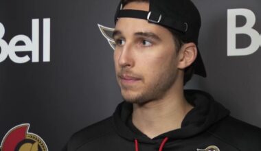 Ottawa Senators forward Dylan Cozens speaks with the media on March 25, 2025. (Spectrum News 1 Photo)
