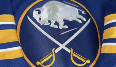 The Buffalo Sabres logo on a jersey (Spectrum News 1/Ryan Beiter Photo)