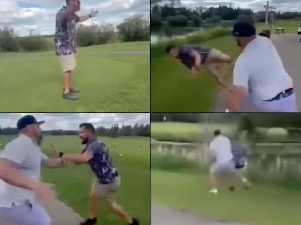  A man believed to be ex-NHLer Nick Tarnasky lays a beatdown on a loudmouth aggressor at an Alberta golf course.