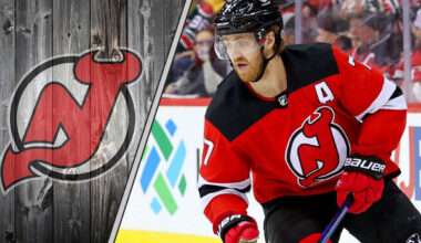 New Jersey Devils defenseman Dougie Hamilton looks on during an NHL game amid swirling NHL trade rumors.