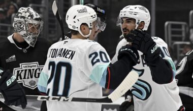 Beniers, Montour score 54 seconds apart late in 1st period and Kraken beat the Kings 2-1