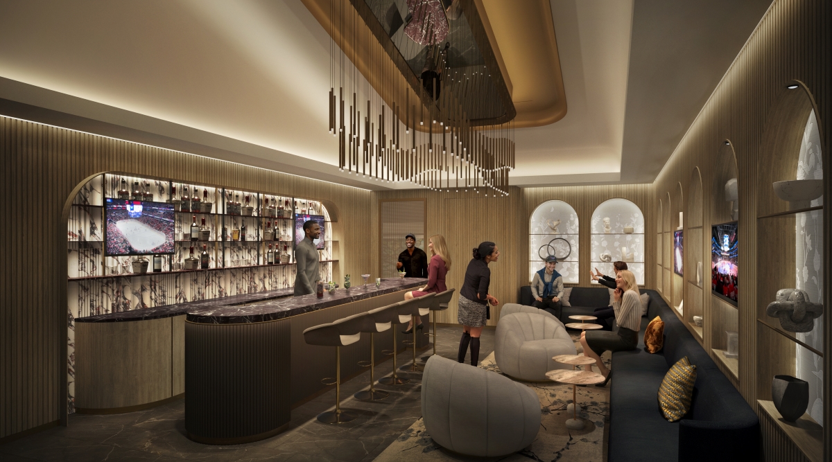 Rending of interior of stand 'Vault' Suite