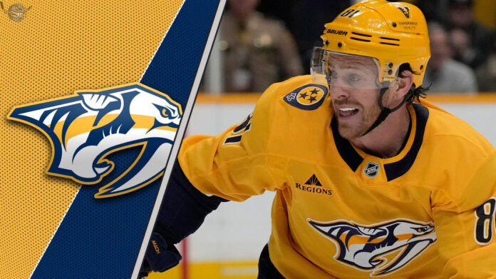 Nashville Predators forward Jonathan Marchessault looks on during a game wondering about the latest NHL trade rumors