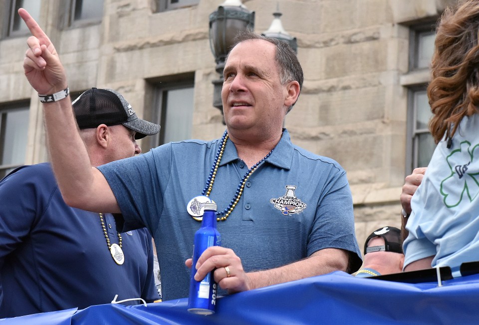 John Kelly Jr., St. Louis Blues broadcaster, at the team's victory parade.