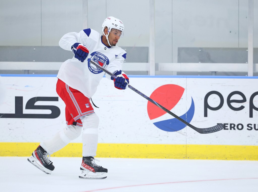 New York Rangers defenseman K'Andre Miller at training camp.