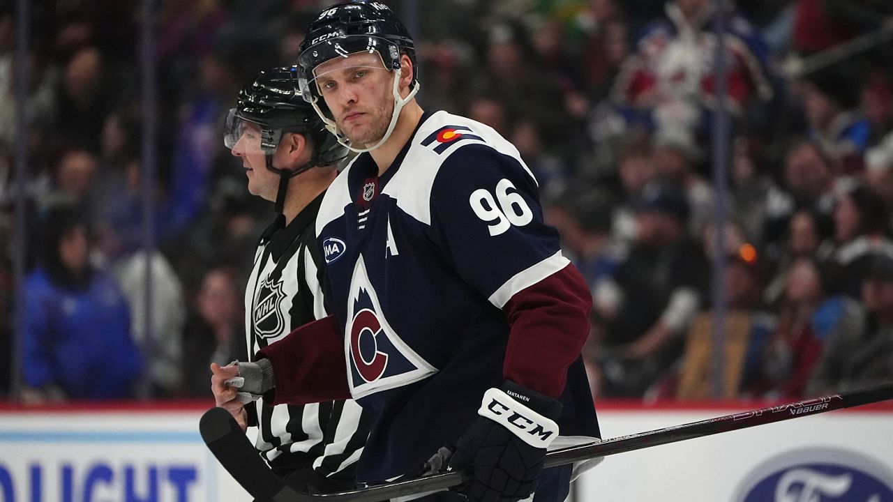 Colorado Avalanche right wing Mikko Rantanen (96) was traded to the Carolina Hurricanes on Friday in a three-way deal. (AP File Photo/David Zalubowski)