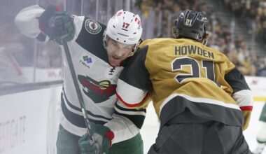 Howden scores twice and Golden Knights beat Wild 4-2 in Game 1