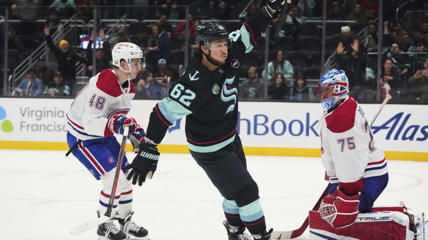 Mountour scores fastest OT goal in NHL history in Kraken's comeback win over Canadiens