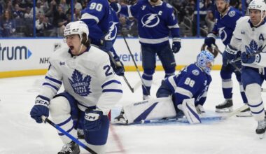 Matthew Knies scores in OT for his second hat trick and the Maple Leafs beat the Lightning 4-3