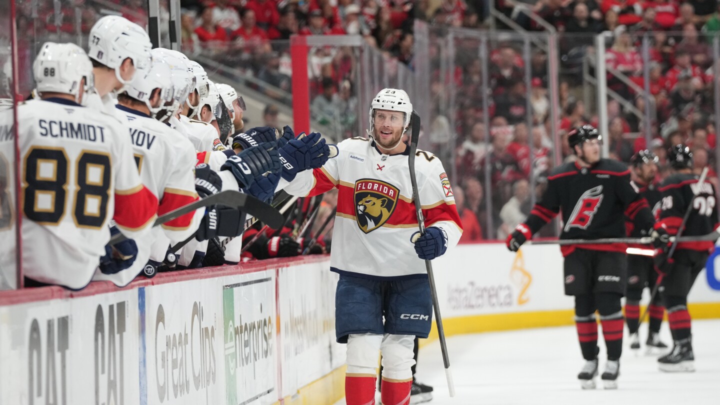 Reigning Stanley Cup champ Florida Panthers beat Carolina Hurricanes 5-2 in Eastern final opener